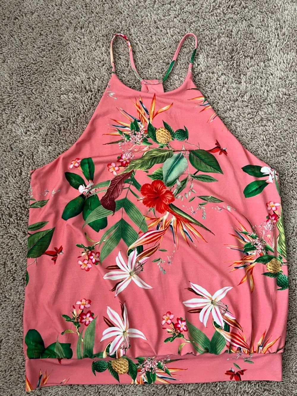 Express Pink Tropical Floral Halter Tank Top Size M - Picture 2 of 6